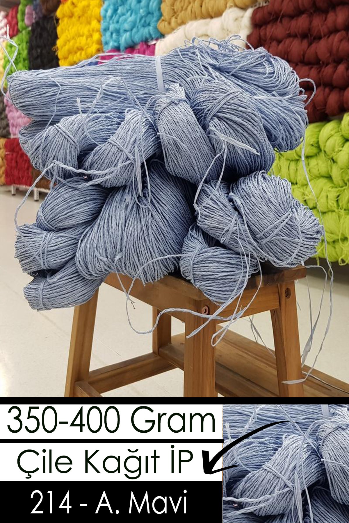 350-400 Gram Kağıt İplik - 214 - Açık Mavi - Görsel 1