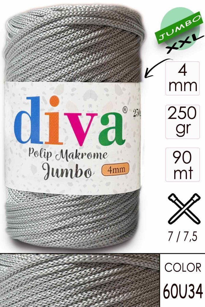 PP Makrome Jumbo 250 gr (4 mm) 60U34 Açık Gri - Görsel 1