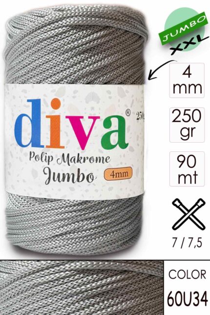 PP Makrome Jumbo 250 gr (4 mm) 60U34 Açık Gri