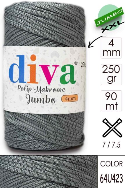 PP Makrome Jumbo 250 gr (4 mm) 64U423 Gri