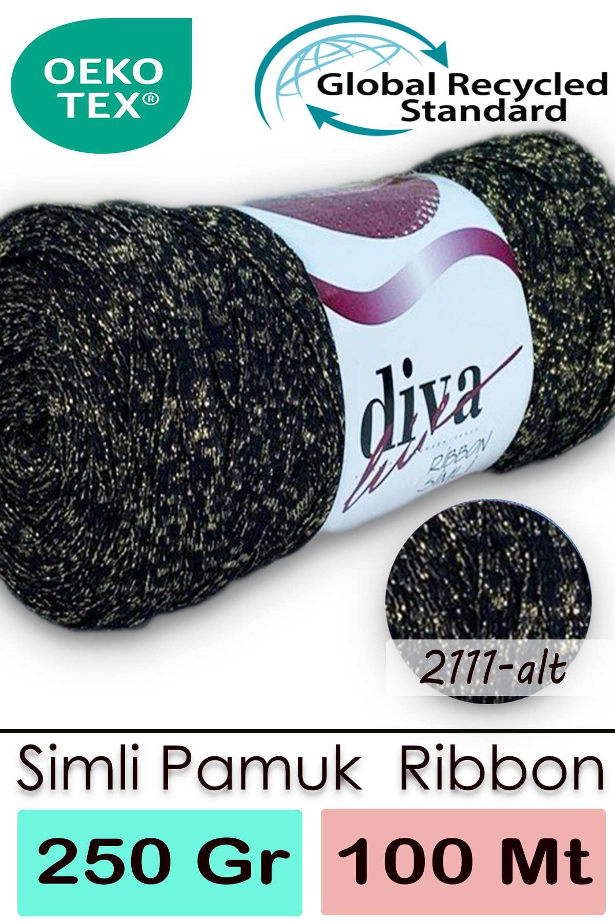 Diva Ribbon Simli 2111ALT Siyah-Altın - Görsel 1