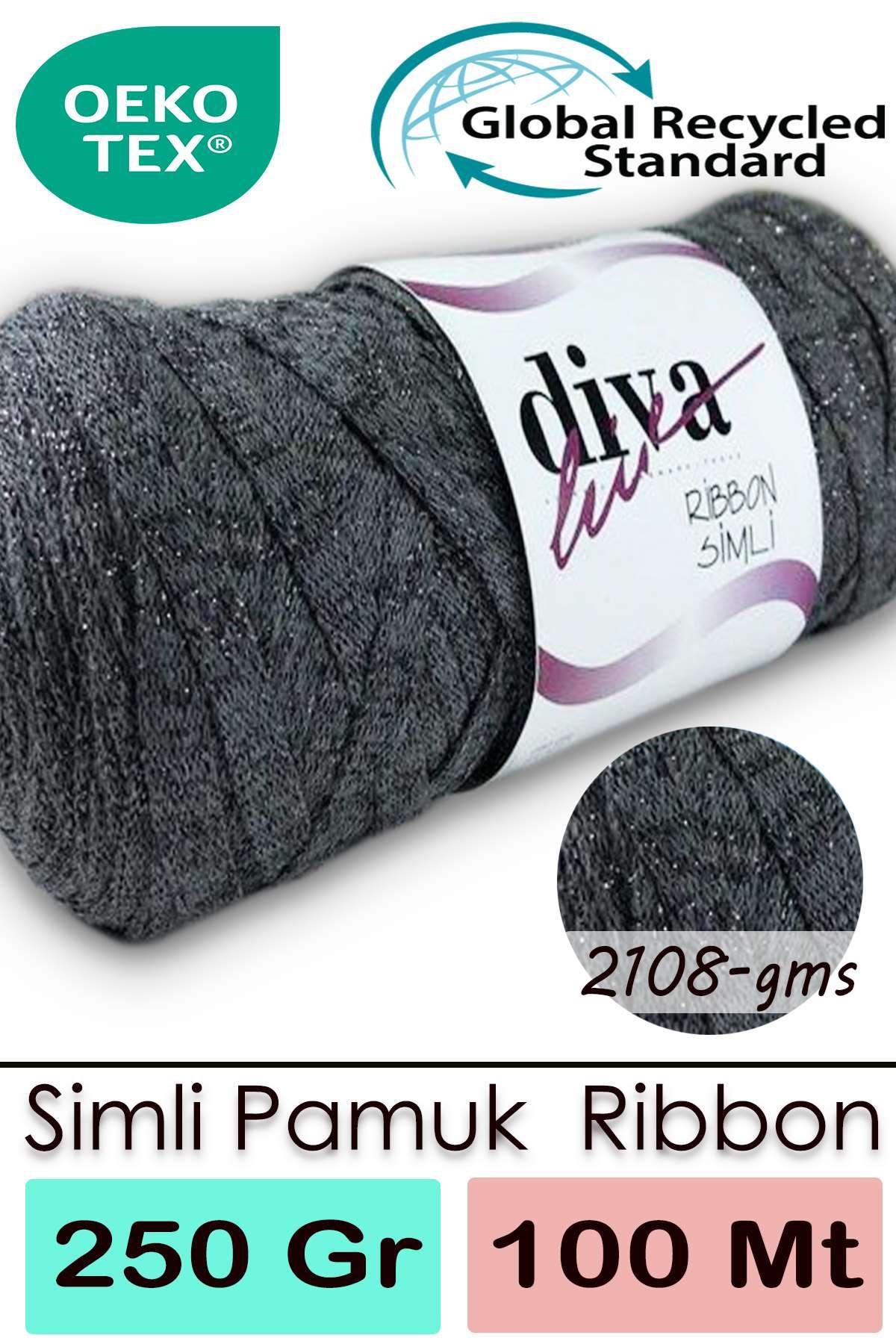 Diva Ribbon Simli 2108GMS Koyu Gri - Görsel 1