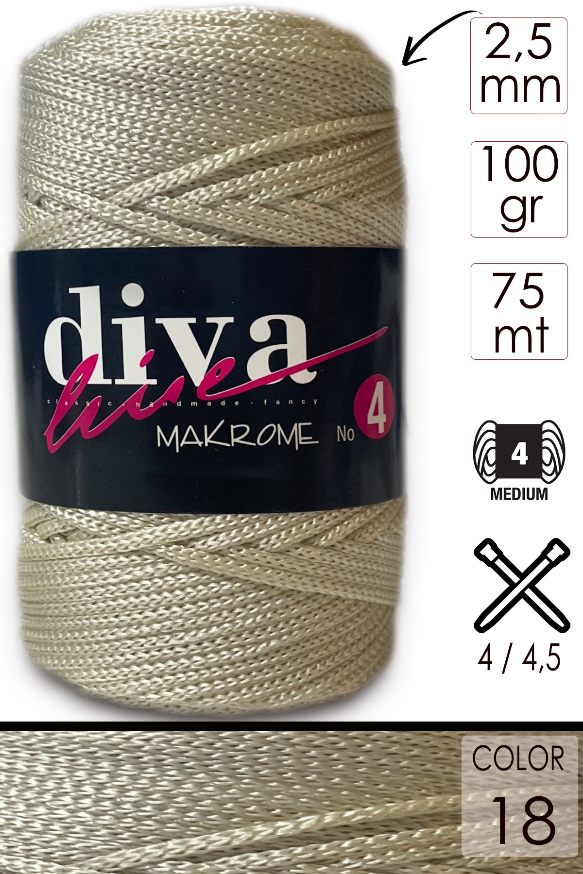 Diva Makrome İpi Kalın (No:4) 18 Krem - Görsel 1