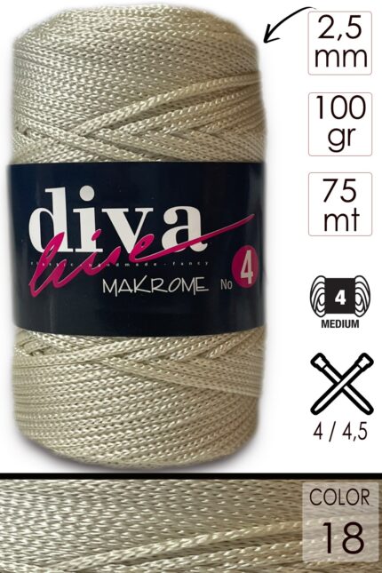 Diva Makrome İpi Kalın (No:4) 18 Krem
