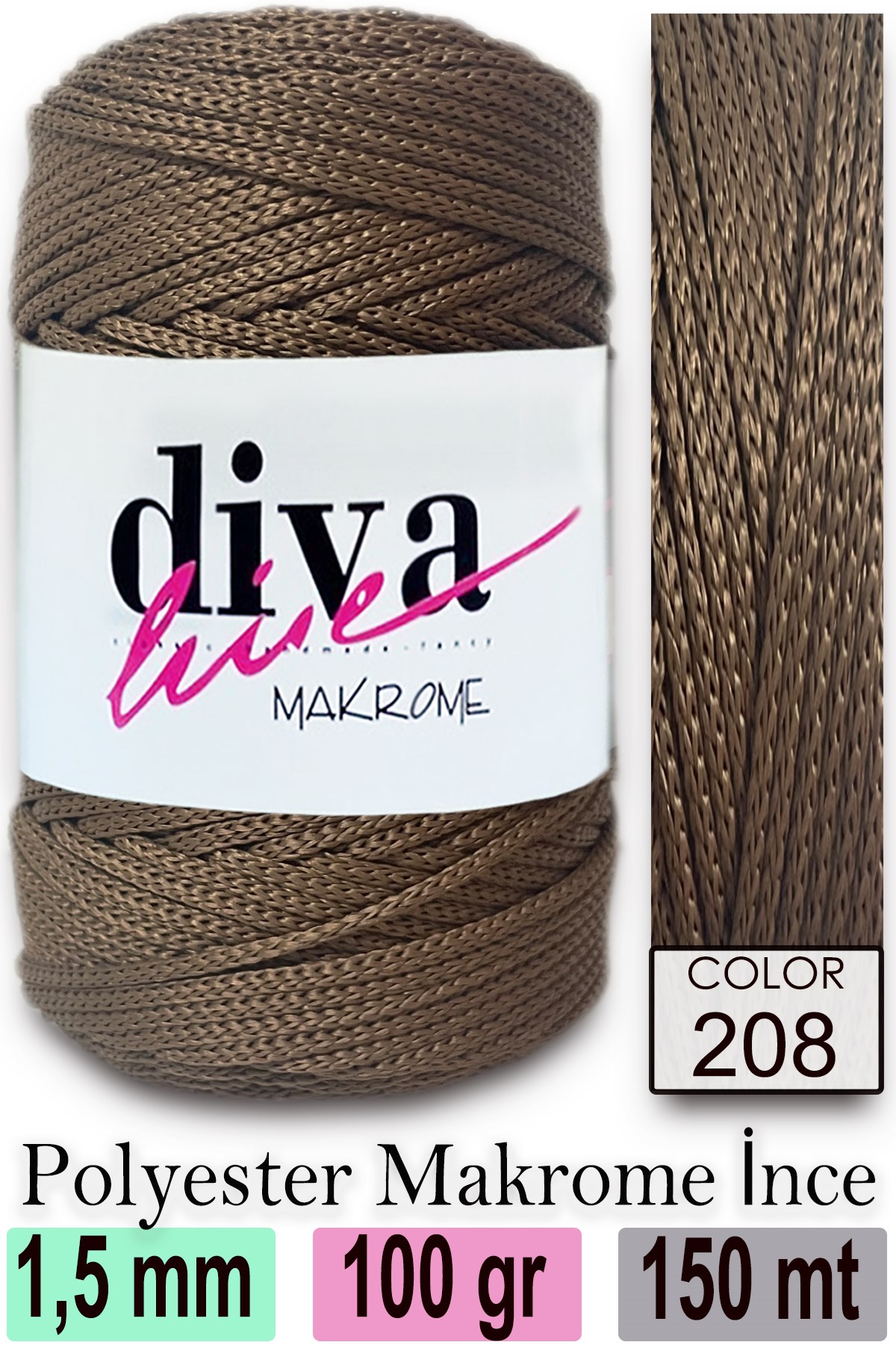 Diva Makrome İpi 208 Kahve - Görsel 1