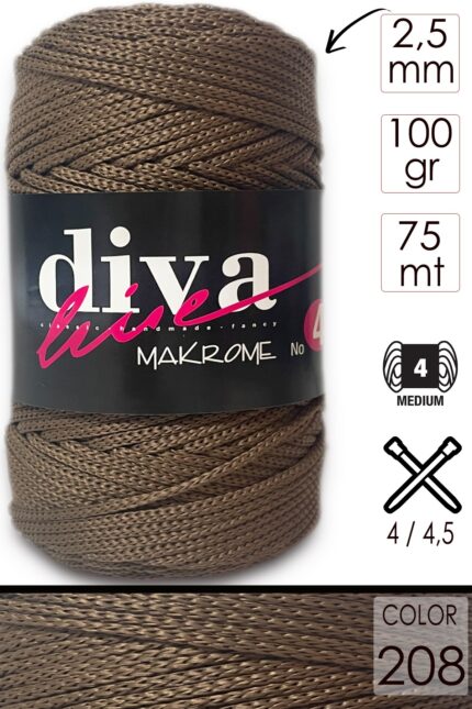 Diva Makrome İpi Kalın (No:4) 208 Kahve